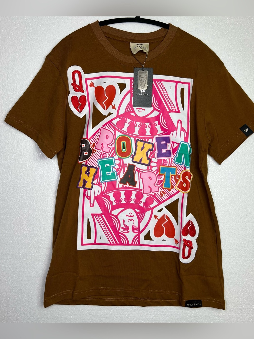 Watson Broken Hearts T-Shirt Mens Graphic Queen Of Hearts Streetwear size S NWT